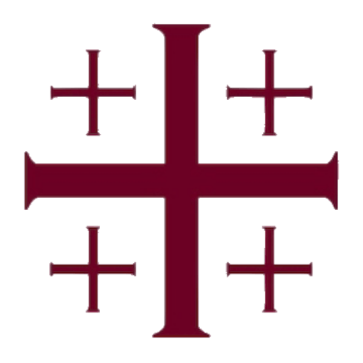 Red Jerusalem Cross icon consisting of a large central cross with four smaller crosses in each quadrant, symbolizing the five wounds of Christ and commonly associated with Anglican and historic Christian imagery.